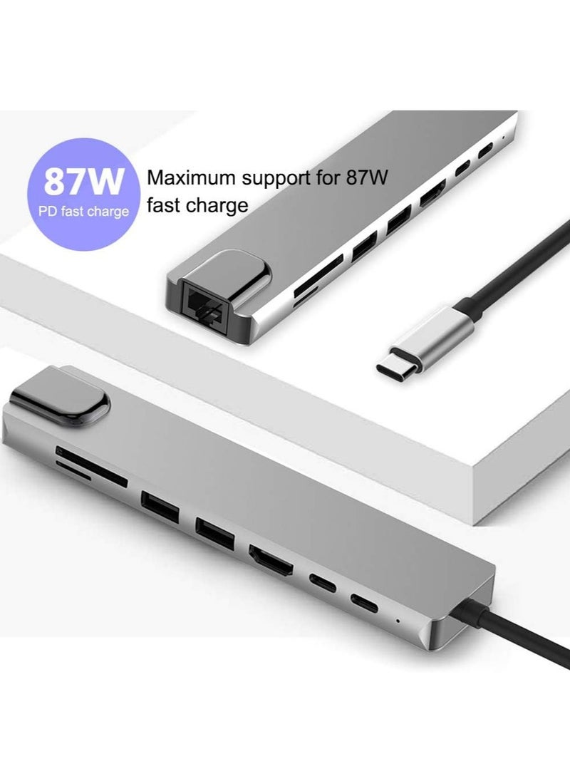 USB C Hub; 8 in 1 Type C to HDMI with Ethernet Port 4K USB-C-8-IN-1 TD-174TC