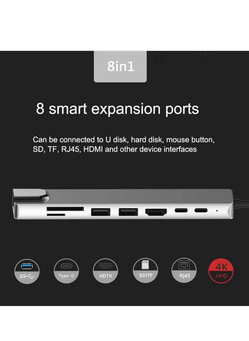 USB C Hub; 8 in 1 Type C to HDMI with Ethernet Port 4K USB-C-8-IN-1 TD-174TC