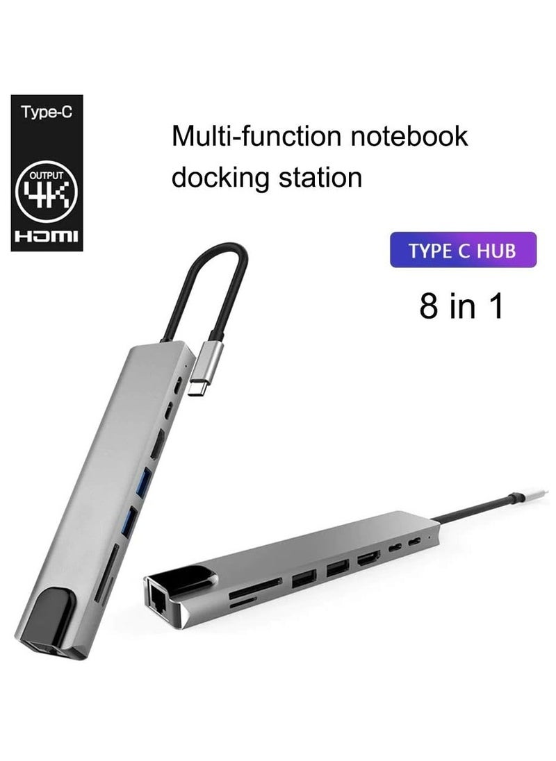 USB C Hub; 8 in 1 Type C to HDMI with Ethernet Port 4K USB-C-8-IN-1 TD-174TC