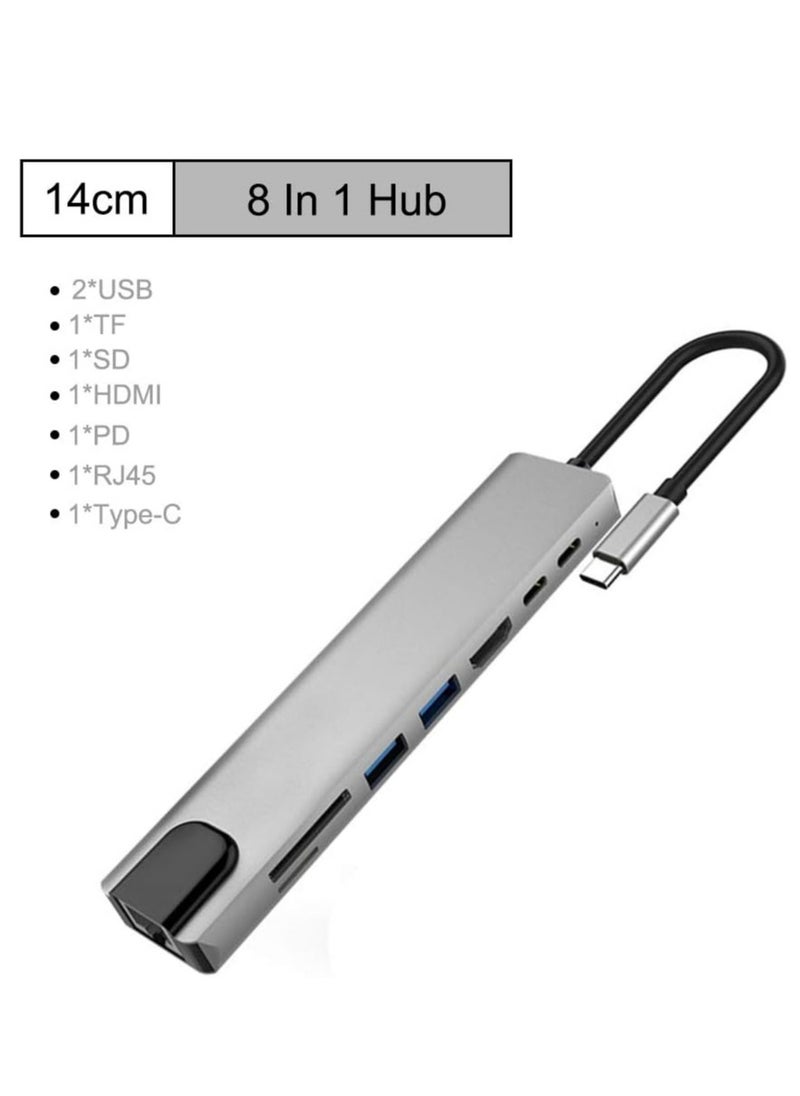 USB C Hub; 8 in 1 Type C to HDMI with Ethernet Port 4K USB-C-8-IN-1 TD-174TC