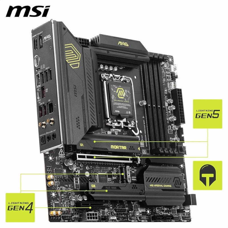MSI B860M Mortar WiFi Motherboard, mATX - Supports Intel Core Ultra Processors (Series 2), LGA 1851 - DDR5 Memory Boost 9200+ MT/s OC, 1 x PCIe 5.0 x16, 1 x M.2 Gen5, 5G LAN, Wi-Fi 7 - Image 5
