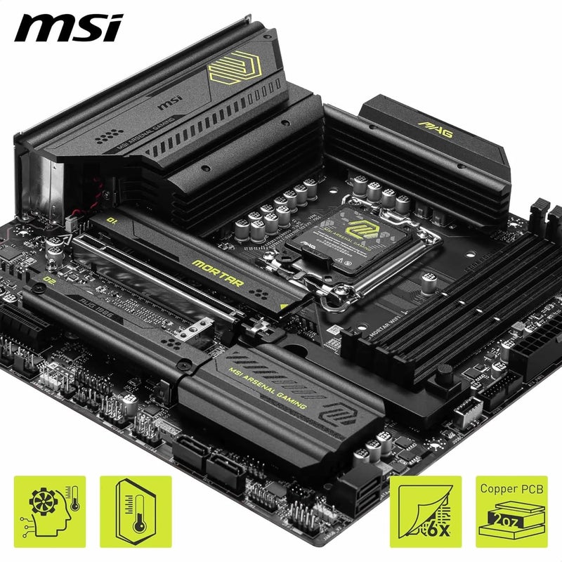 MSI B860M Mortar WiFi Motherboard, mATX - Supports Intel Core Ultra Processors (Series 2), LGA 1851 - DDR5 Memory Boost 9200+ MT/s OC, 1 x PCIe 5.0 x16, 1 x M.2 Gen5, 5G LAN, Wi-Fi 7 - Image 4