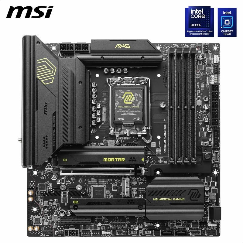 MSI B860M Mortar WiFi Motherboard, mATX - Supports Intel Core Ultra Processors (Series 2), LGA 1851 - DDR5 Memory Boost 9200+ MT/s OC, 1 x PCIe 5.0 x16, 1 x M.2 Gen5, 5G LAN, Wi-Fi 7 - Image 2