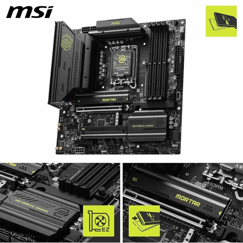 MSI B860M Mortar WiFi Motherboard, mATX - Supports Intel Core Ultra Processors (Series 2), LGA 1851 - DDR5 Memory Boost 9200+ MT/s OC, 1 x PCIe 5.0 x16, 1 x M.2 Gen5, 5G LAN, Wi-Fi 7 - Image 3