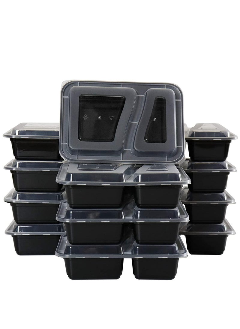 32oz Meal Prep Containers [50 Pack] 2 Compartment with Lids, Food Storage Containers, Bento Box, BPA Free, Stackable, Microwave/Dishwasher/Freezer Safe.