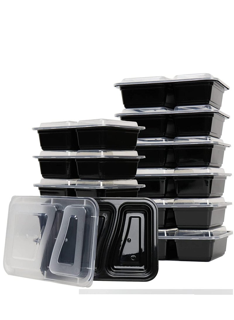 32oz Meal Prep Containers [50 Pack] 2 Compartment with Lids, Food Storage Containers, Bento Box, BPA Free, Stackable, Microwave/Dishwasher/Freezer Safe.