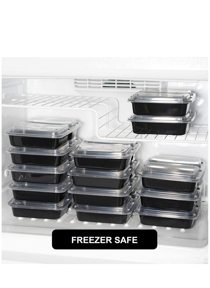 32oz Meal Prep Containers [50 Pack] 2 Compartment with Lids, Food Storage Containers, Bento Box, BPA Free, Stackable, Microwave/Dishwasher/Freezer Safe.