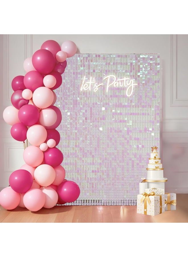 Ozikutech 24 Pcs Pink Iridescent Shimmer Wall Backdrop Panels for Party Decoration - 6 x 4 FT Square Sequin Backdrop for Birthday Graduation Home Parties - Image 1