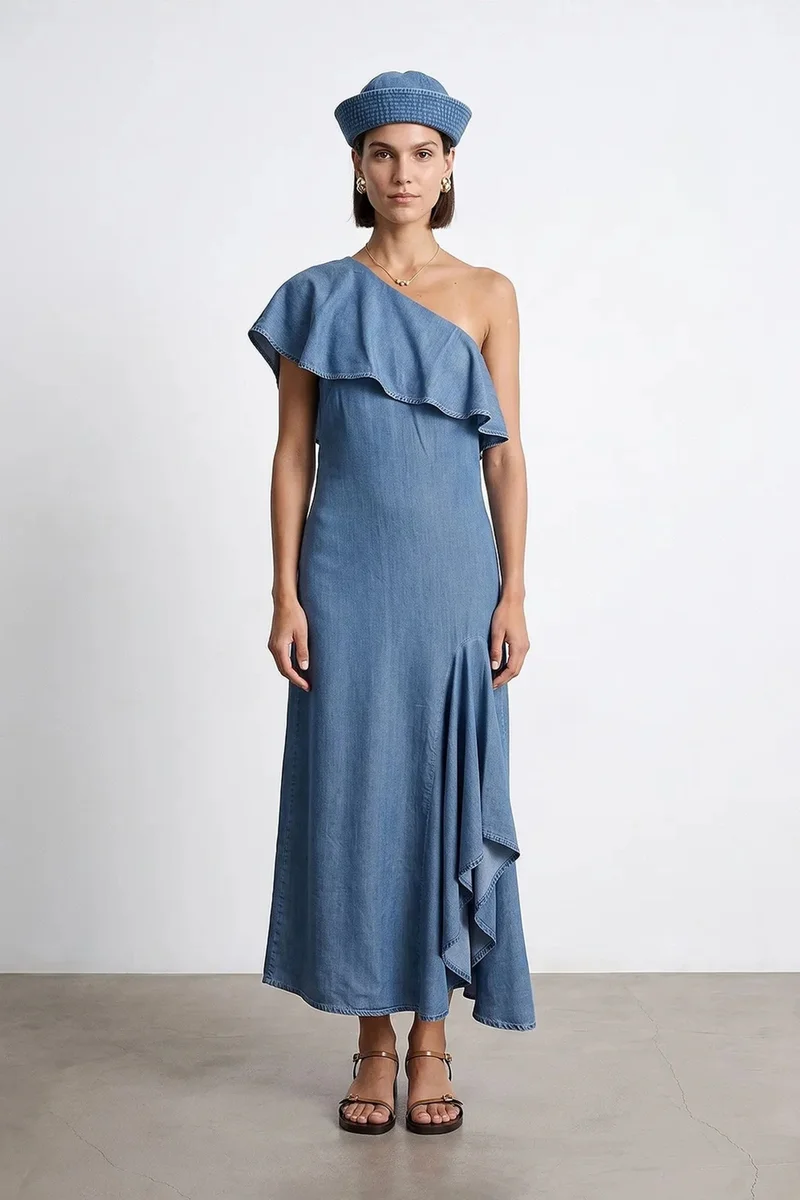 DILVIN Asymmetric One-Sleeve Maxi Dress