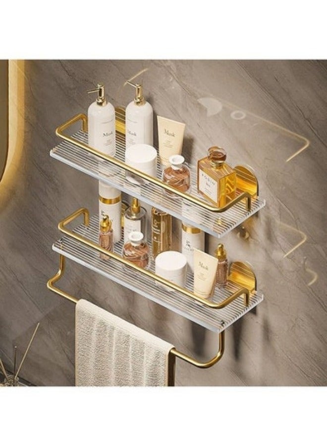 MIXDE 2-Tier Bathroom Floating Shelves Gold Wall Mounted Storage with Towel Rack for Bathroom Bedroom - Image 1
