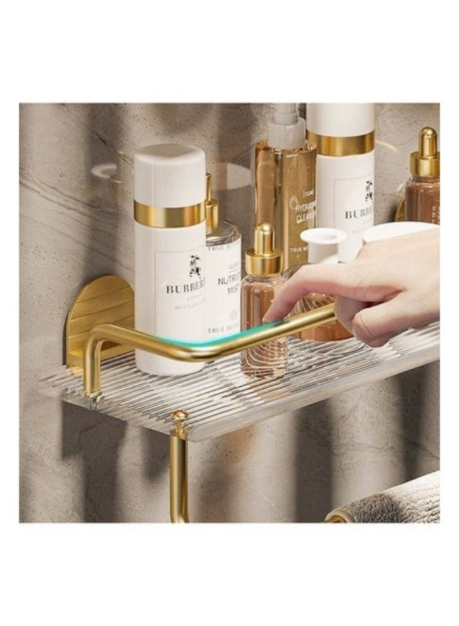 MIXDE 2-Tier Bathroom Floating Shelves Gold Wall Mounted Storage with Towel Rack for Bathroom Bedroom - Image 4
