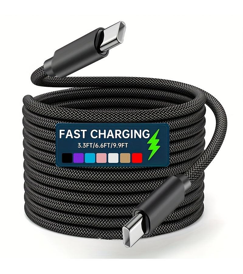 Blue Silvery Type C to Type C Fast Charging Cable 1m 33ft for iPhone Android - Image 1