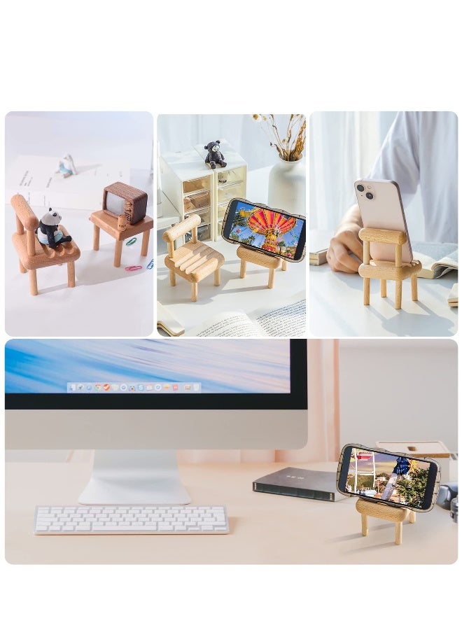 2Pcs Wooden Cell Phone Stand Wooden Mobile Phone Stand for Desktop Bedside Phone Holder Portable Mobile Tablet Holder Mini Creative Chair Shape Mobile Phone Holder Desktop Decor - Image 2