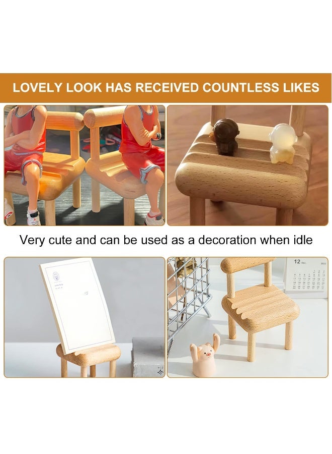 2Pcs Wooden Cell Phone Stand Wooden Mobile Phone Stand for Desktop Bedside Phone Holder Portable Mobile Tablet Holder Mini Creative Chair Shape Mobile Phone Holder Desktop Decor - Image 5
