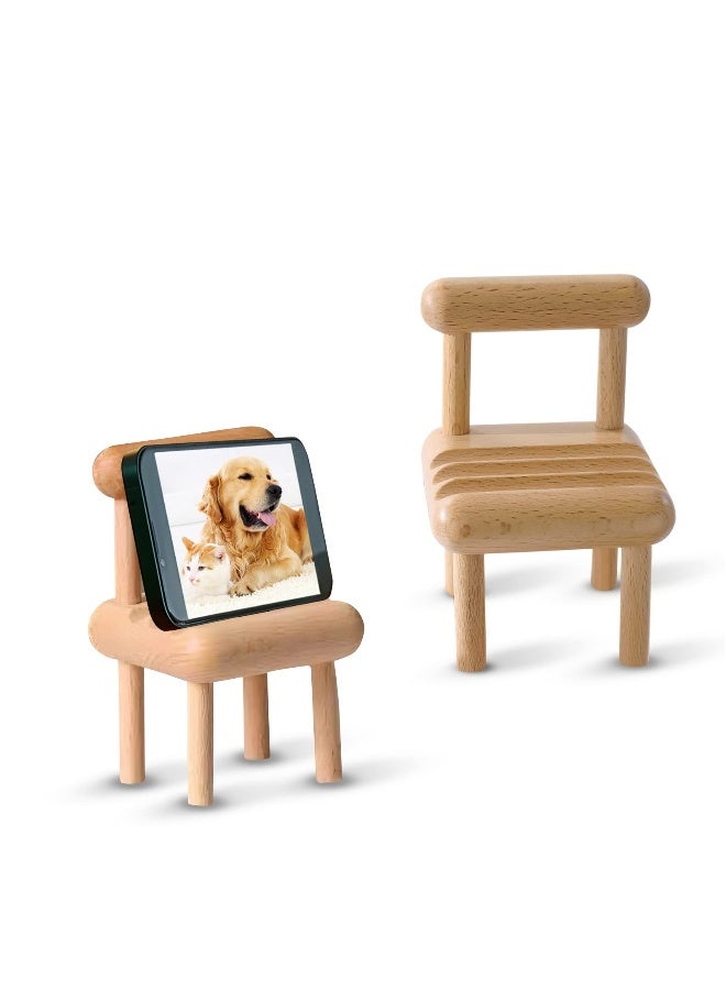 2Pcs Wooden Cell Phone Stand Wooden Mobile Phone Stand for Desktop Bedside Phone Holder Portable Mobile Tablet Holder Mini Creative Chair Shape Mobile Phone Holder Desktop Decor - Image 1