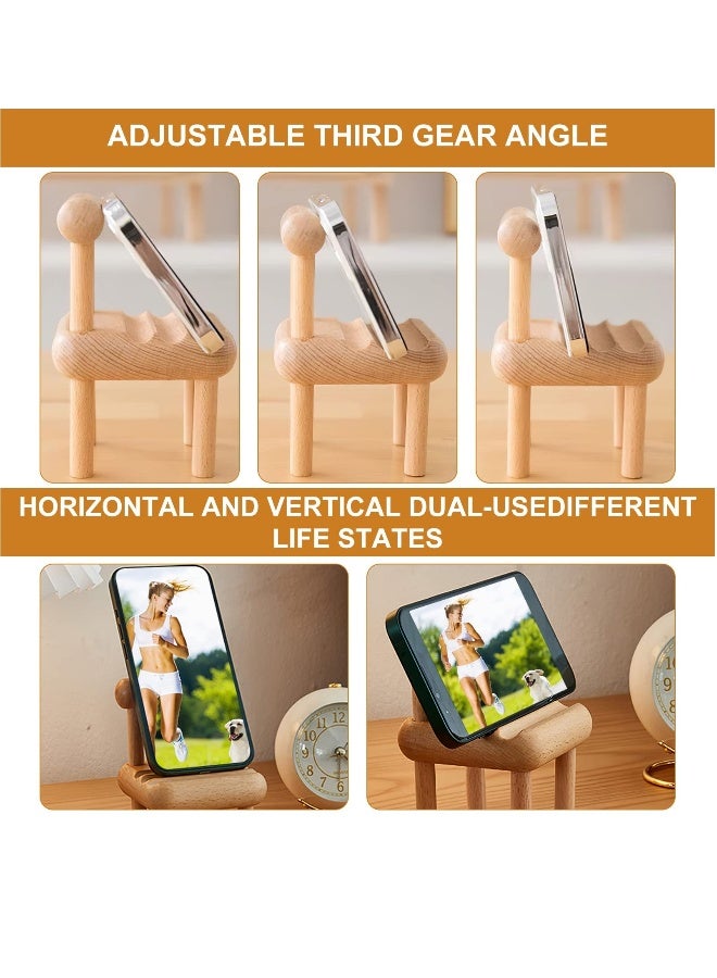 2Pcs Wooden Cell Phone Stand Wooden Mobile Phone Stand for Desktop Bedside Phone Holder Portable Mobile Tablet Holder Mini Creative Chair Shape Mobile Phone Holder Desktop Decor - Image 3