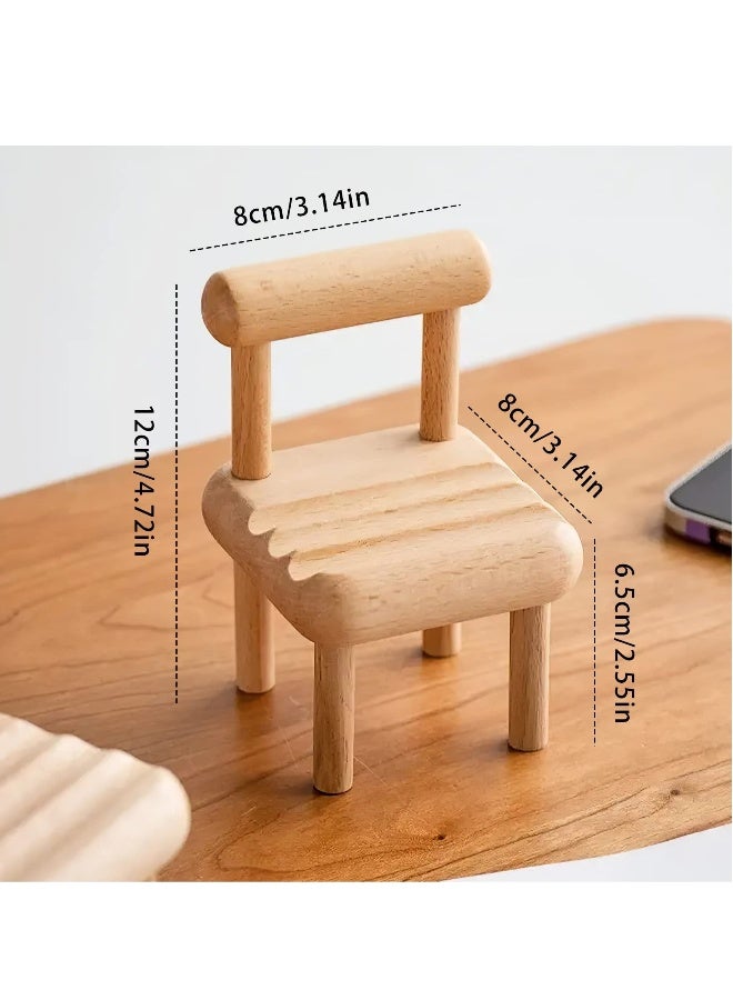2Pcs Wooden Cell Phone Stand Wooden Mobile Phone Stand for Desktop Bedside Phone Holder Portable Mobile Tablet Holder Mini Creative Chair Shape Mobile Phone Holder Desktop Decor - Image 4