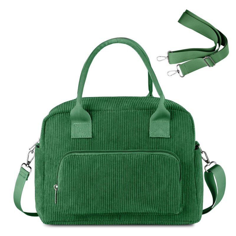 FITDON Insulated Lunch Bag for Women Men, Corduroy Cooler Bag Lunch Box Container Large Lunch Tote Bag for Work School Picnic Travel, Green - Image 1