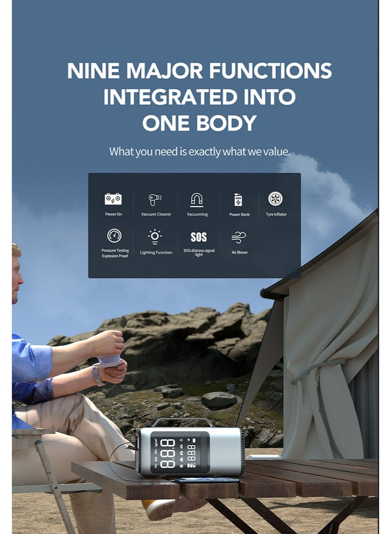 Generic Multifunction Jump Starter with Vacuum, LED Light & Air Pump – Portable Car Battery Booster & Power Bank - Image 4