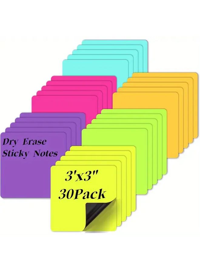 30pcs 3x3 Inch Magnetic Dry Erase Sticky Notes Reusable Erasable Colorful Labels for Whiteboard Fridge Cabinet Office - Image 1