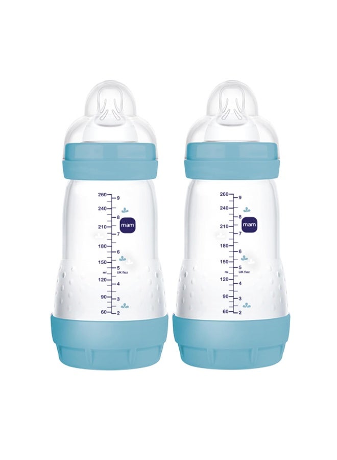 MAM زجاجة مAM سهلة البدء مضادة للمغص 9 أونصات، تدفق متوسط، حلمة سيليكون تشبه الرضاعة الطبيعية، تقلل من المغص والغازات والارتجاع، سهلة التنظيف، خالية من BPA، زجاجات أطفال مهوّاة للمواليد الجدد، 2+ أشهر - Image 1