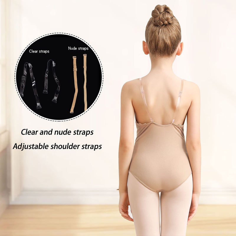 MOLLDAN Women and Girls Nude Leotard Seamless Camisole Undergarment with Adjustable Clear Straps(8A13) - Image 2