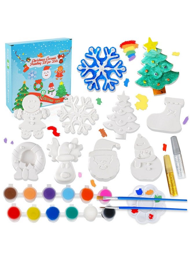 kockuu Christmas Ceramics To Paint For Kids Christmas Crafts Paint Your Own Ceramics Painting Kit, 8Pcs Ceramic Figures With Brushes For Toddlers Kids Diy Crafts Xmas Birthday Activity Gifts - Image 1