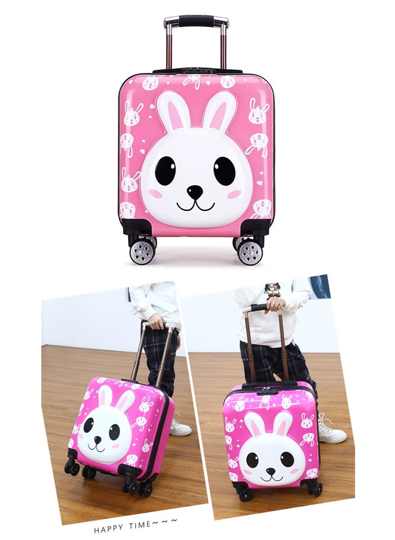 تابيت حالة الأمتعة المتداولة للأطفال 3D الكرتون - حقيبة عربة السفر للأطفال ، حقيبة السفر الصغيرة 18 بوصة مع عجلات ، أمتعة السفر للأطفال في عطلة (الوردي - الأرنب) - Image 1