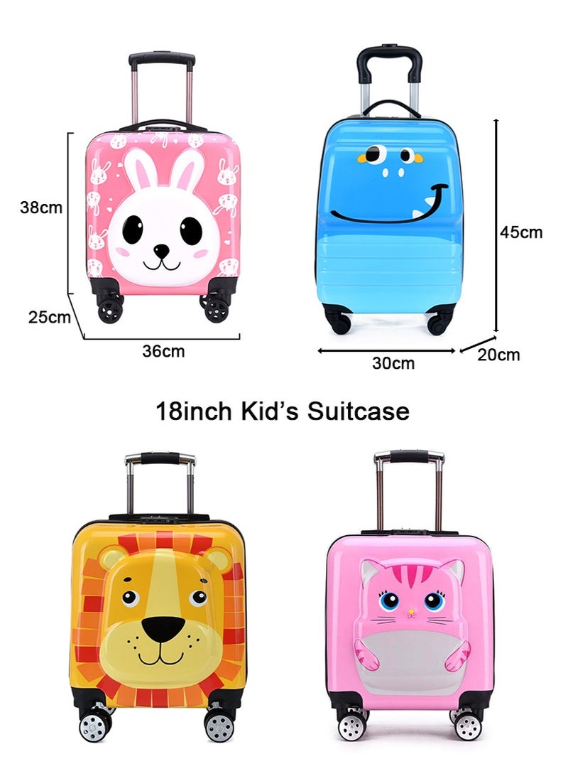 تابيت حالة الأمتعة المتداولة للأطفال 3D الكرتون - حقيبة عربة السفر للأطفال ، حقيبة السفر الصغيرة 18 بوصة مع عجلات ، أمتعة السفر للأطفال في عطلة (الوردي - الأرنب) - Image 2