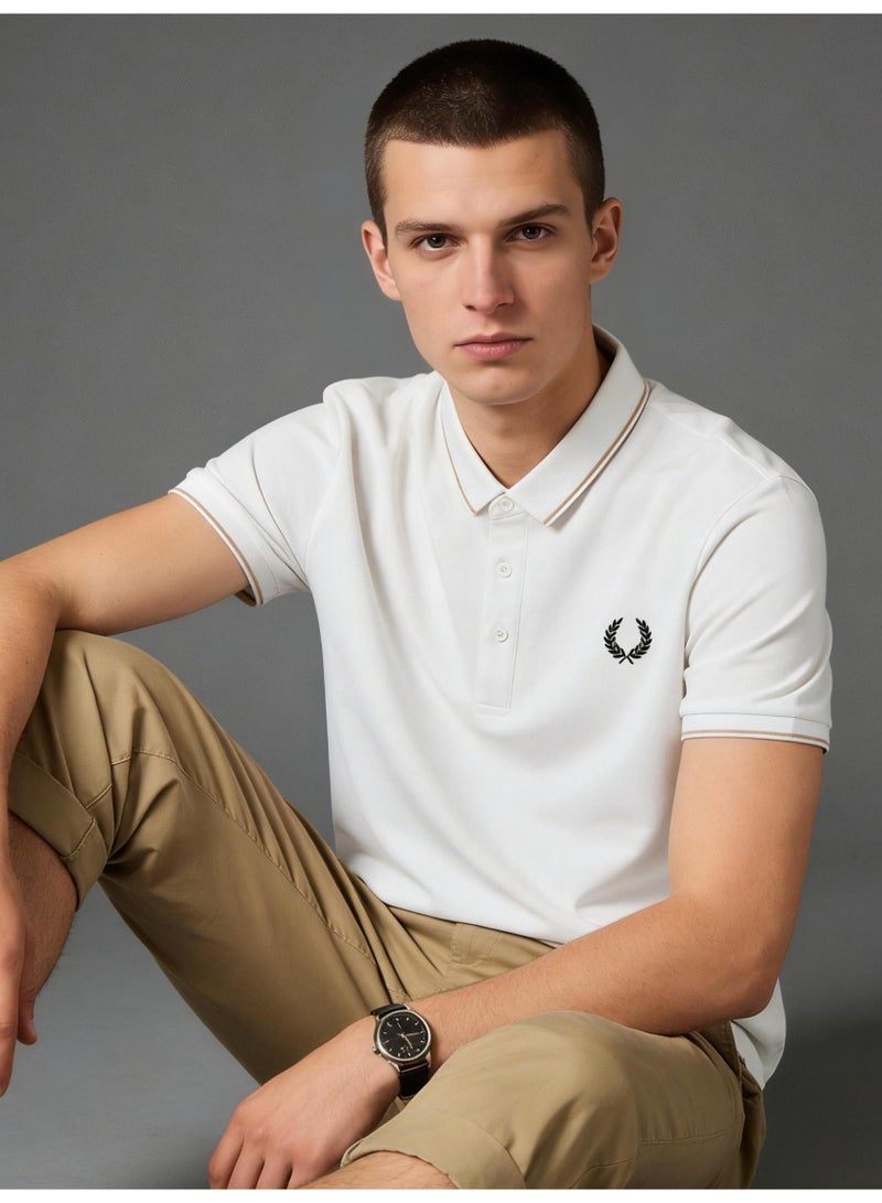 فريد بيري Fred Perry Polo shirt with contrast trim | Premium breathable mesh cotton short sleeve casual shirt with laurel wreath print. - Image 1