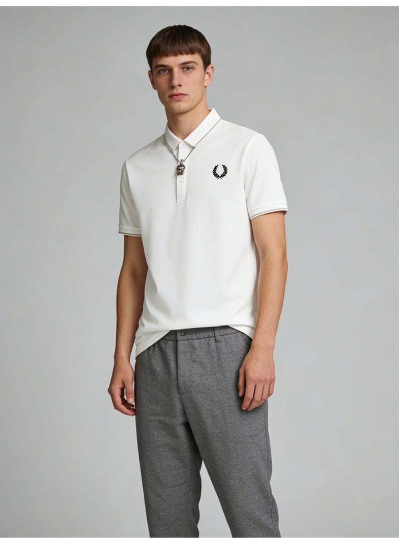 فريد بيري Fred Perry Polo shirt with contrast trim | Premium breathable mesh cotton short sleeve casual shirt with laurel wreath print. - Image 2