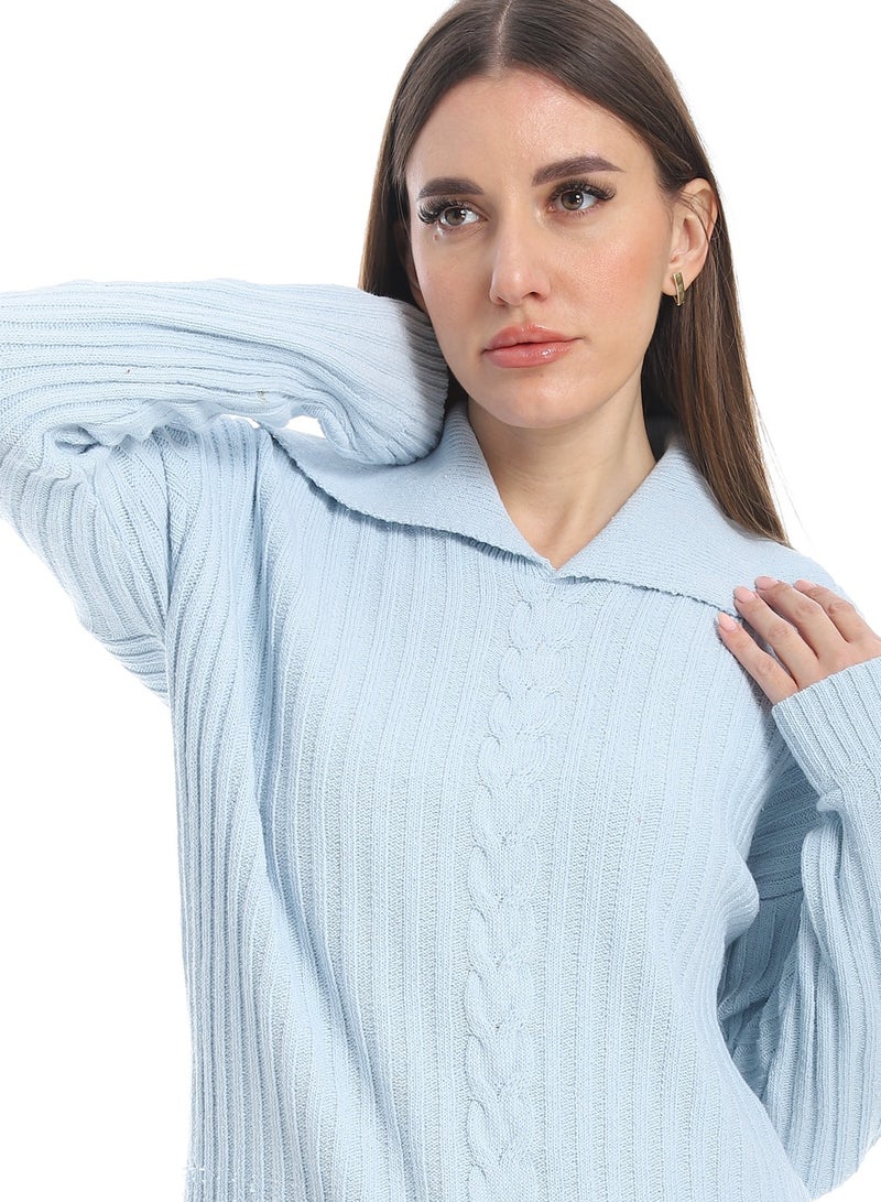 سيزار بلوفر صوف حريمي سادة  بياقة وتصميمات متعددة - Image 4