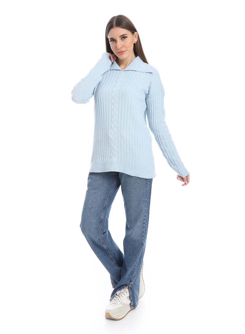 سيزار بلوفر صوف حريمي سادة  بياقة وتصميمات متعددة - Image 5