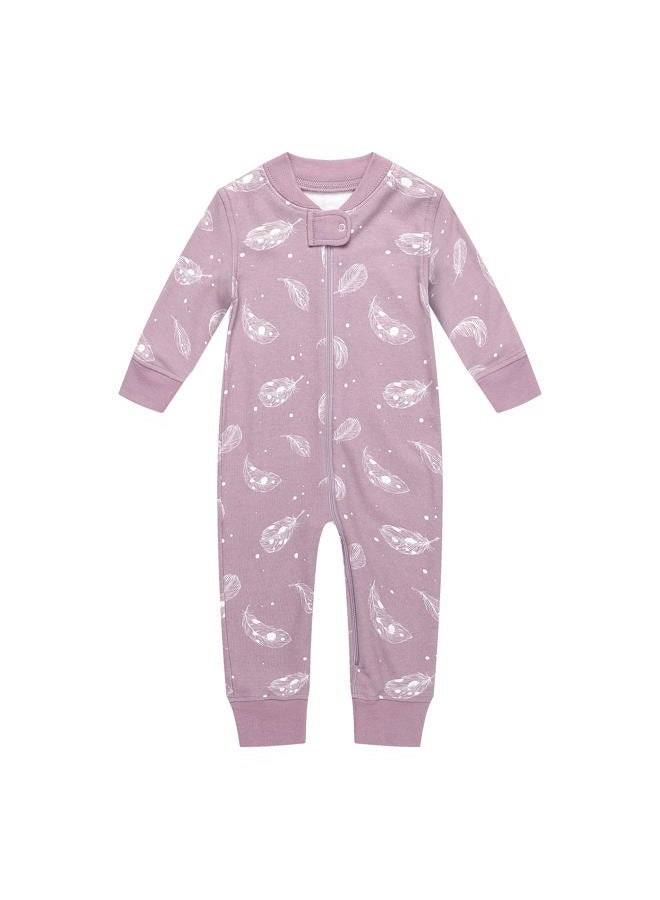 Owlivia Organic Cotton Baby Boy Girl Zip up Sleep N Play, Footless, Long Sleeve(3-6 Months, Feather Mauve) - Image 1