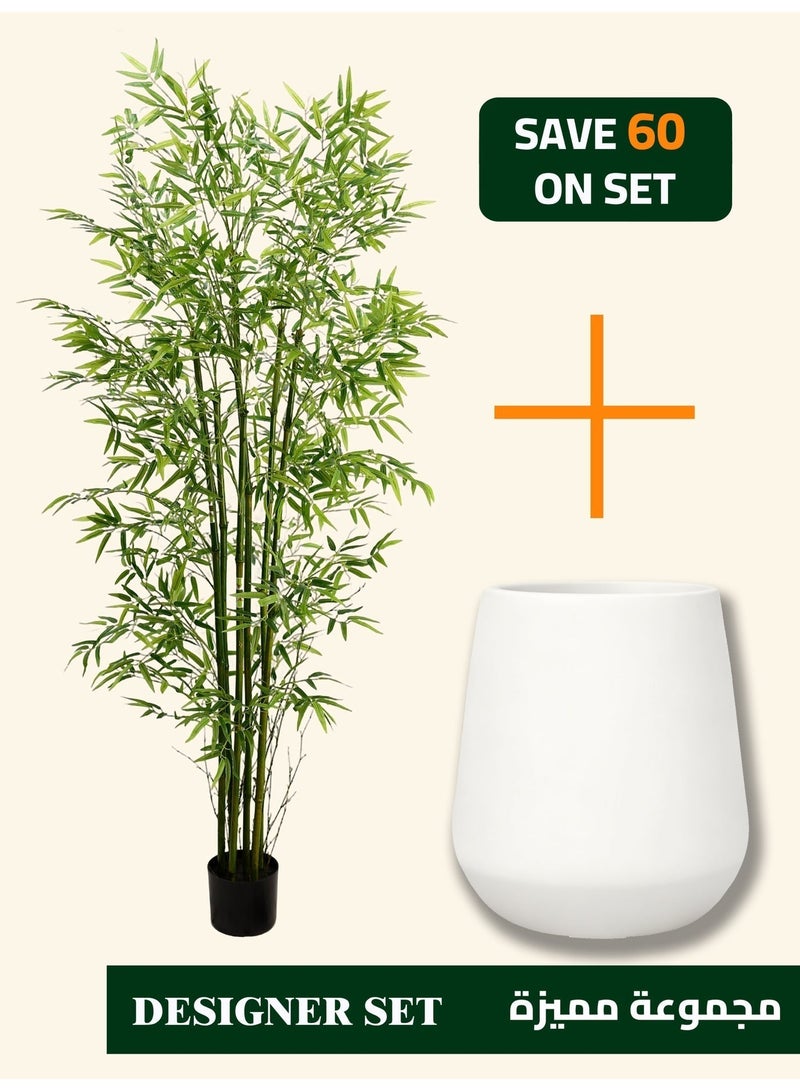 High-Quality Artificial Bamboo Tree (180cm) with Minimalist Cement Planter – Balanced Space and Natural Presence - Image 1