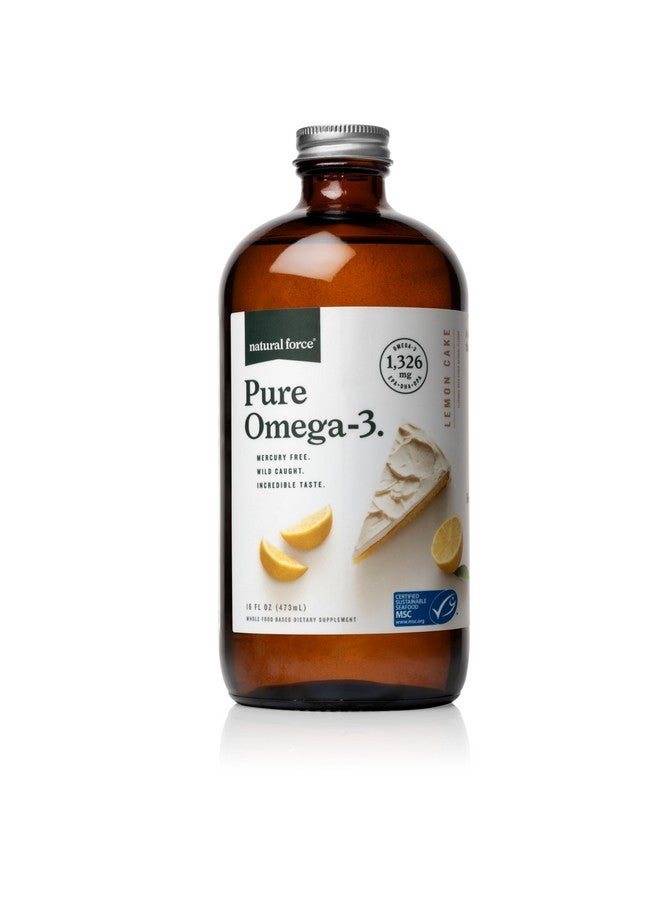 Natural Force Pure Omega 3 - Liquid Fish Oil - Delicious Lemon Cake Flavor - Mercury Free, Wild Caught, Lab Tested - 1,326 mg Triglyceride EPA, DHA, & DPA - 16 Oz Glass Bottle - Image 1