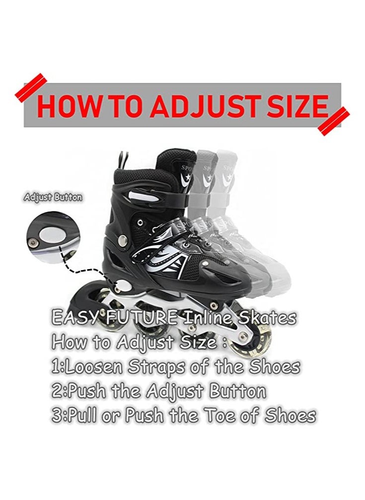 EASY FUTURE Inline Skates Adjustable Size Roller Skates with Flashing Wheels Children Skate Shoes Including Protective Gear (Knee Elbow Wrist) Black Colour  - Image 3