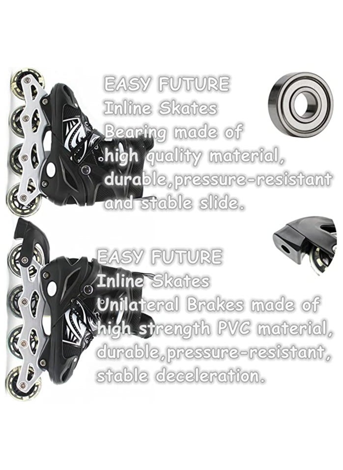EASY FUTURE Inline Skates Adjustable Size Roller Skates with Flashing Wheels Children Skate Shoes Including Protective Gear (Knee Elbow Wrist) Black Colour  - Image 4
