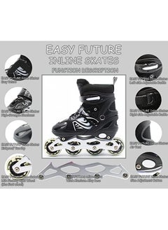 EASY FUTURE Inline Skates Adjustable Size Roller Skates with Flashing Wheels Children Skate Shoes Including Protective Gear (Knee Elbow Wrist) Black Colour  - Image 2