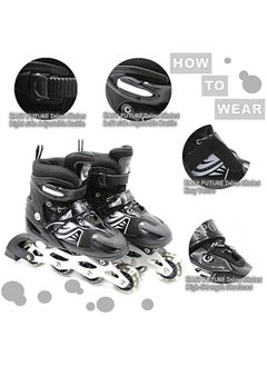 EASY FUTURE Inline Skates Adjustable Size Roller Skates with Flashing Wheels Children Skate Shoes Including Protective Gear (Knee Elbow Wrist) Black Colour  - Image 5