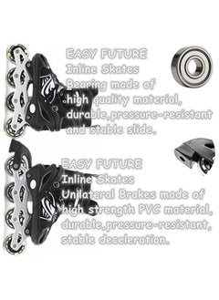 EASY FUTURE Inline Skates Adjustable Size Roller Skates with Flashing Wheels Children Skate Shoes Including Protective Gear (Knee Elbow Wrist) Black Colour  - Image 4
