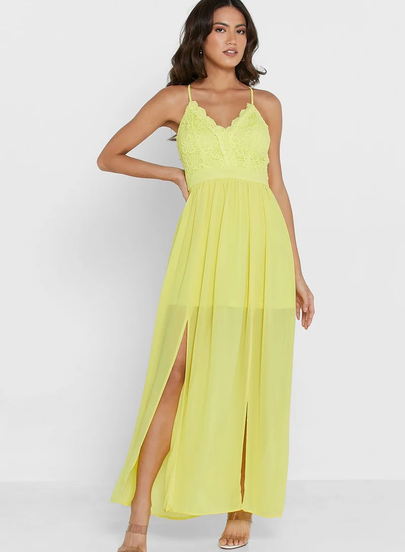 Ginger Lace Top Semi Sheer Maxi Dress