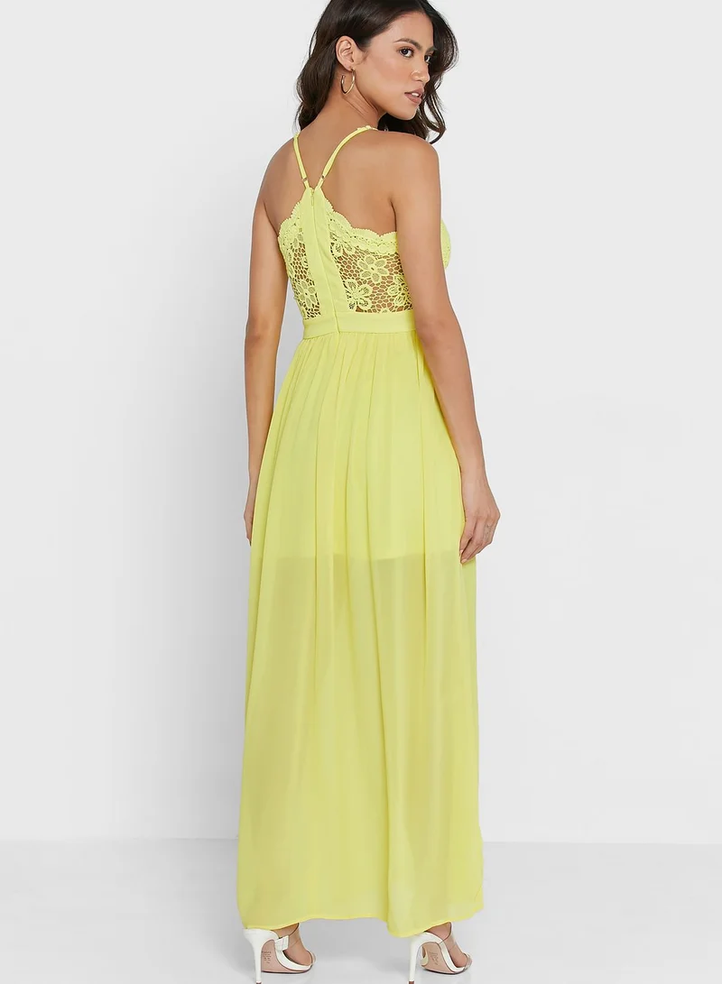 Ginger Lace Top Semi Sheer Maxi Dress