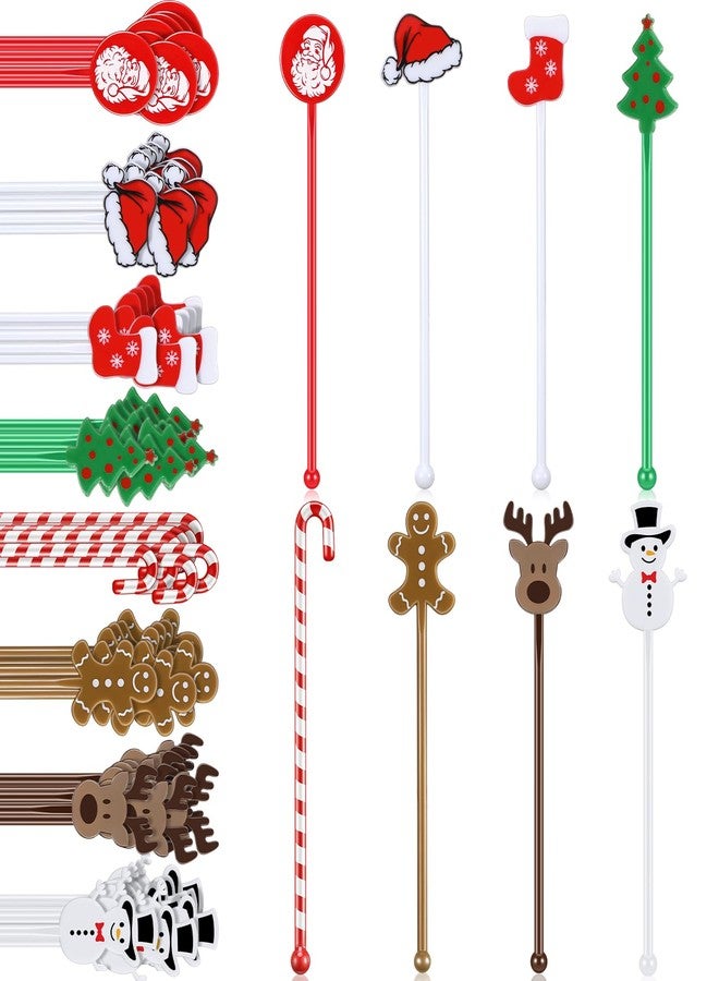 SiliFine 120 Pcs Christmas Plastic Swizzle Sticks Christmas Coffee and Cocktail Stirrers Hot Cocoa Stir Sticks Coffee Bar Decoration Reusable Beverage Drink Stirrers for Xmas Party Favor - Image 1