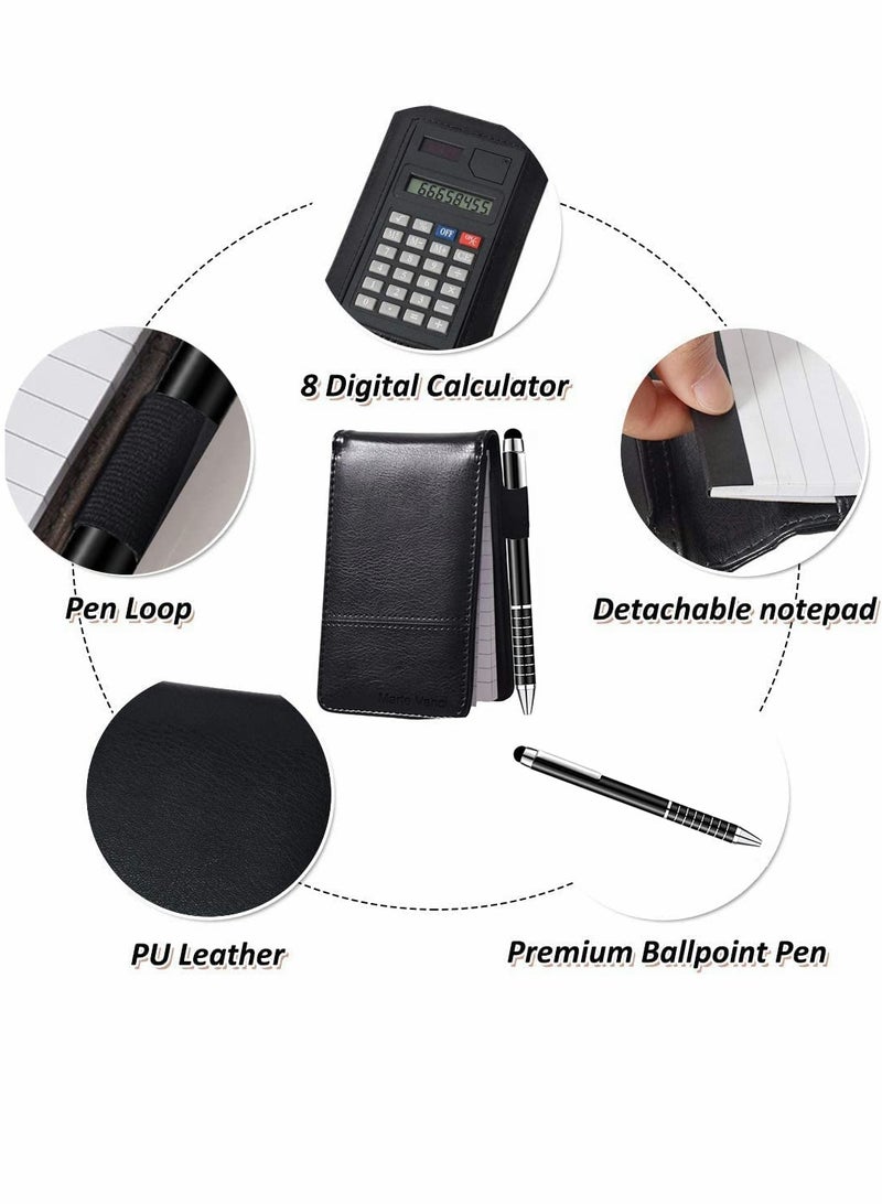 KASTWAVE Journal Notebook with Calculator, PU Leather Working Small Notebook Notepad with Pen Pad Holder Set Multi Function A7 Soft Cover Notebook - Image 3