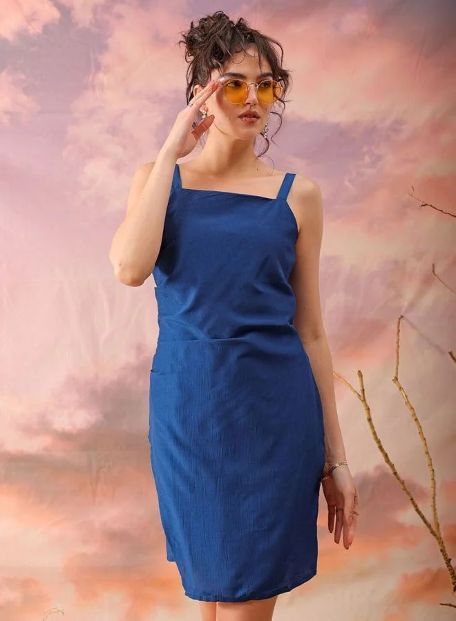 Women Regular Fit Solid Square Neck Sleeveless Gathered Dress