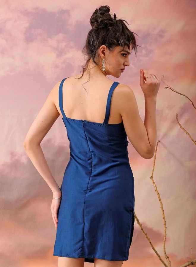 Freehand  Women Regular Fit Solid Square Neck Sleeveless Gathered Dress for Women | Best Price UAE