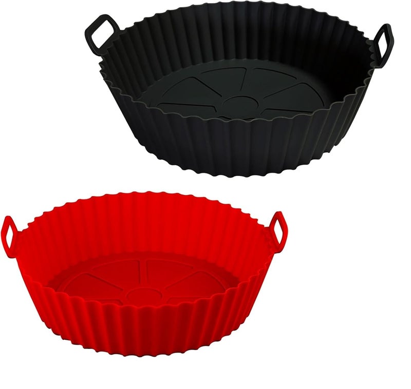 Silver Shark Air Fryer Liners I Round Silicone Basket Baking Tray I Pot with Ear Handles I Nonstick Reusable Heat Resistant I Cooking Oven Insert Accessories - Multicolor (8 inch, Pack of 2) - Image 1