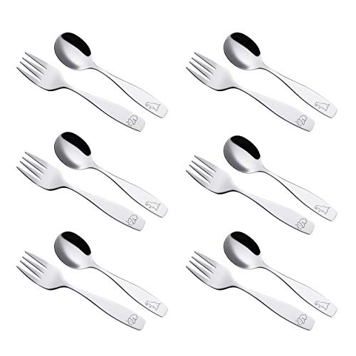 ANNOVA Children's Flatware 12 Pieces Set - Stainless Steel Silverware 6 x Safe Forks, 6 x Dinner Spoons - Kids Toddler Utensils Lunch Box (Engraved Dinosaurs T-Rex, Triceratops) - Image 2