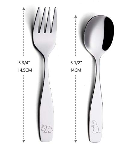 ANNOVA Children's Flatware 12 Pieces Set - Stainless Steel Silverware 6 x Safe Forks, 6 x Dinner Spoons - Kids Toddler Utensils Lunch Box (Engraved Dinosaurs T-Rex, Triceratops) - Image 3